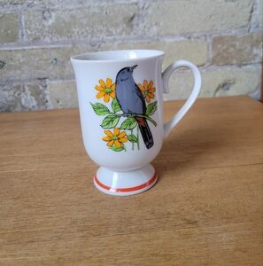 Vintage Porcelain Fred Robberts Footed Bird Mug - Robin in Orange 10oz